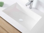 Plan double vasque bassin Design 60 cm, sur mesure, L. 150 à 200 cm x P. 40 à 60 cm, résine minérale ACRYSTONE® SOLID-SURFACE Finition lisse, Livraison Offerte et Rapide.
